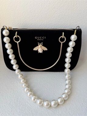 Gucci beauty black mini velvet bag pouch faux pear strap Gift with purchase